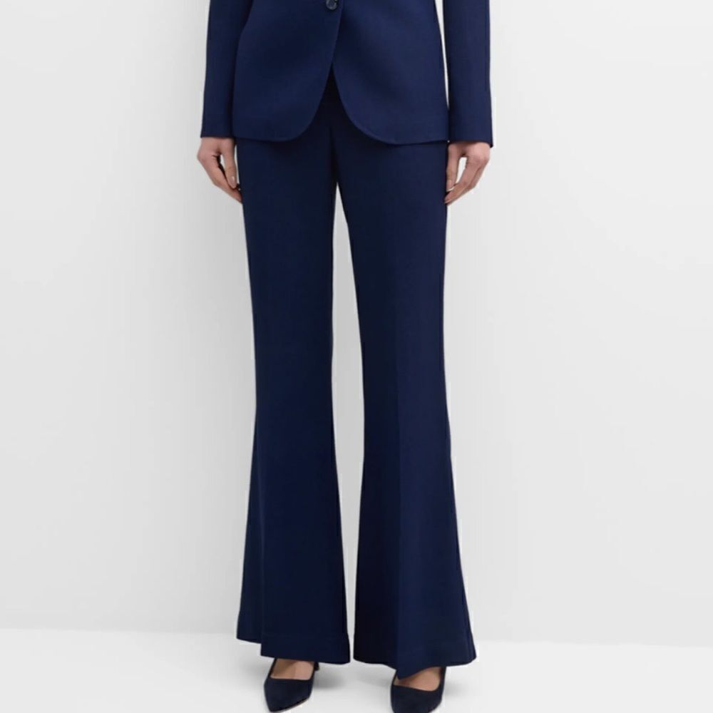 St. John Navy Blue Crepe Flat Front Mid Rise Bootcut-Leg Pants Size 4